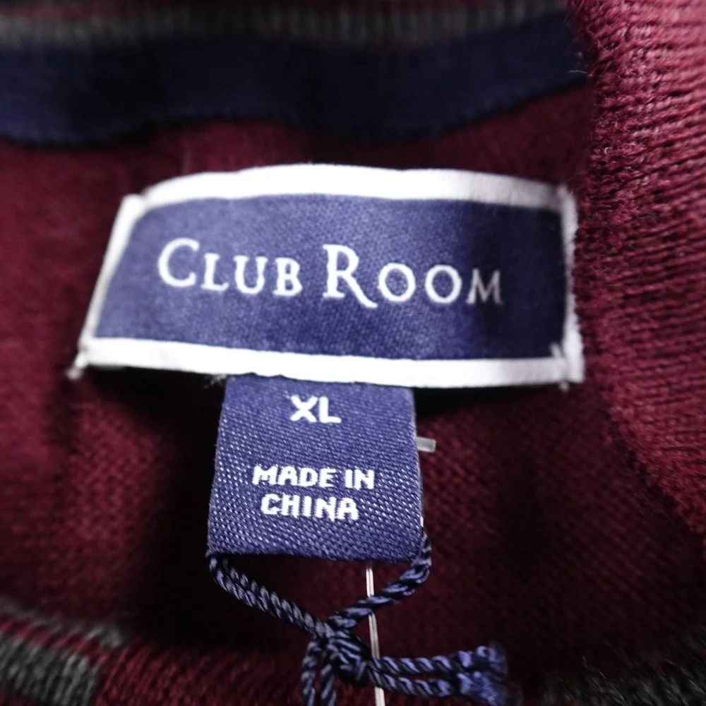 NEW Club Room Sweater Mens XL Red Burgundy Merino Wool Blend 1/4 Zip‎ Pullover